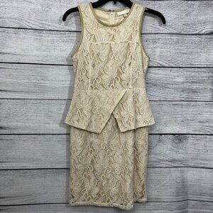 MM Couture Cream Lace Sleeveless Dress With Peplum Size XS